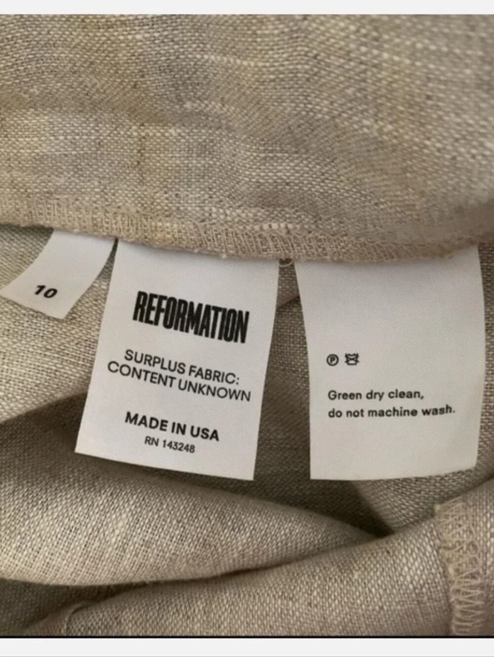 NWT Reformation Jaylene Wide Leg Linen Pant Size 10  Sand Color